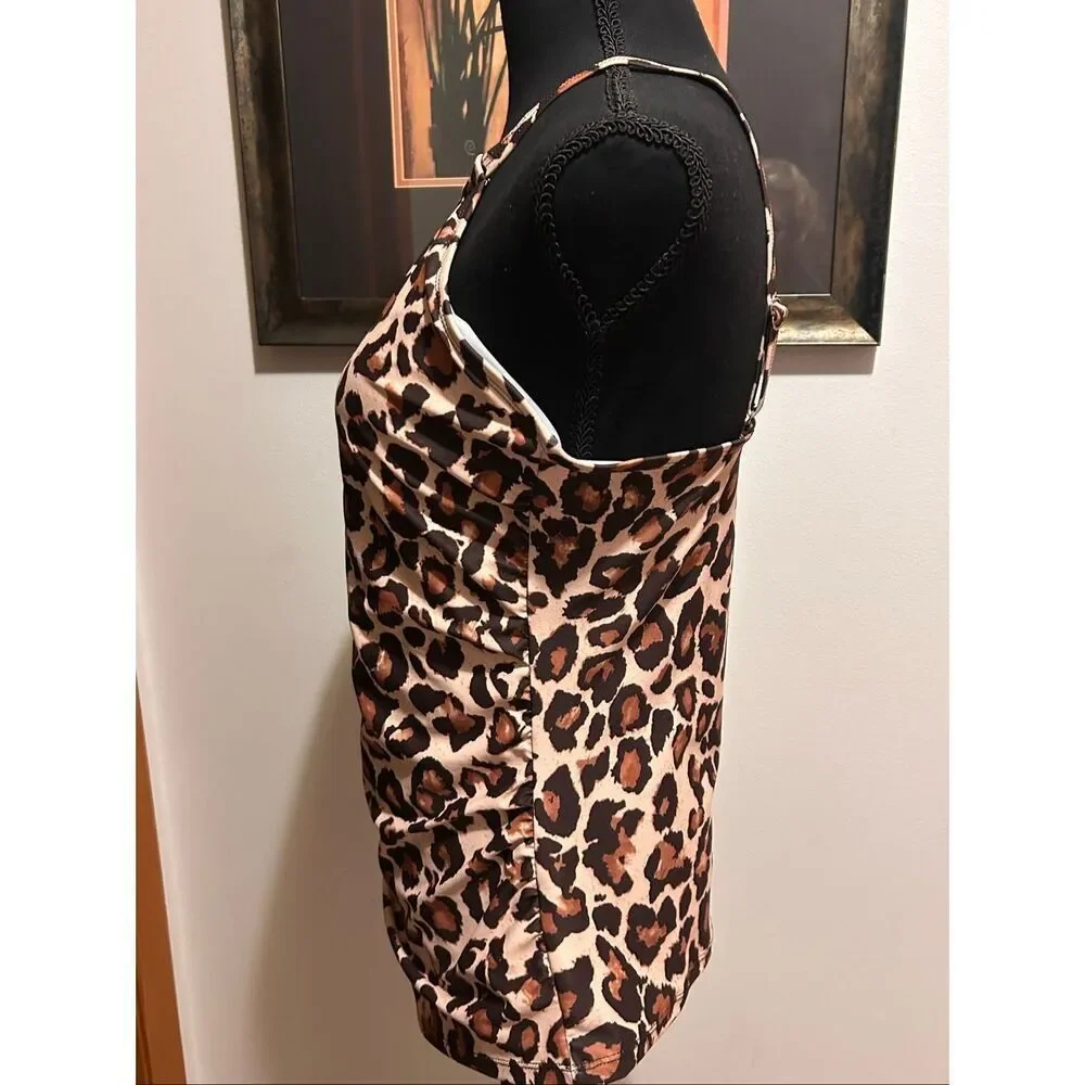 Tempt Me Leopard Print Tankini Swim Top ONLY Size L High Neck Ruched Tummy Contr - Picture 7 of 10